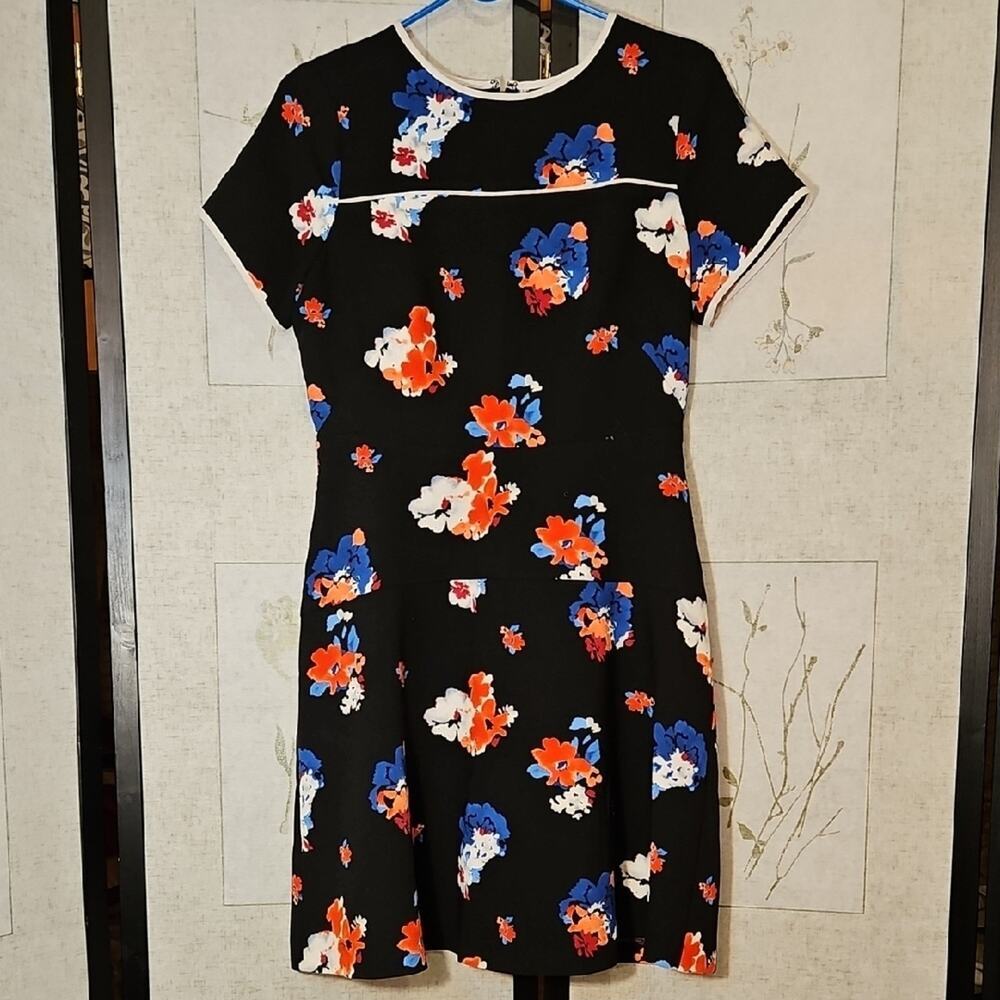 Vince Camuto Orange and Black A-line Mini Dress with Short Sleeves